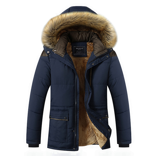 Мужская толстая флисовая теплая с капюшоном из меха зимняя куртка Пальто на открытом воздухе Случайные плечевые сращивания Мягкие пальто