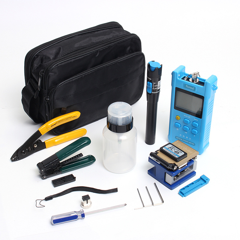 

Fiber Optic FTTH Tool Kit with FC-6S Cleaver Optical Power Meter Visual Fault Locator Finder Cable Cutter Stripper Plier
