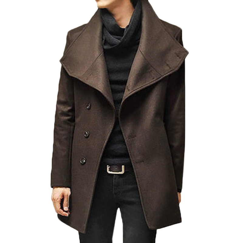 

Мужское Среднее-длинное пальто с твердым цветом Модное нерегулярное пальто