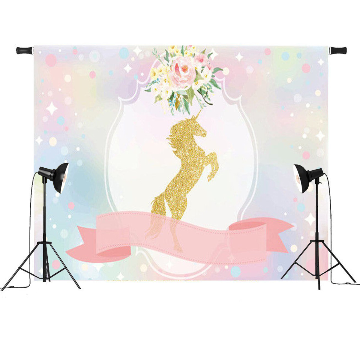 

Unicorn Ribbon Flowers Baby Shower Party Photo Backgrounds Backdrop Studio Prop