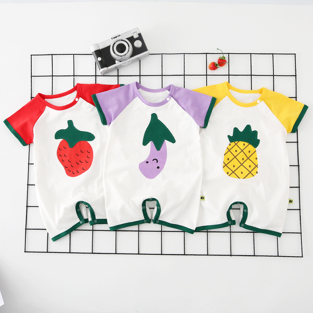 

Новорожденные одеяния мультфильм с принтом с короткими рукавами ползунки младенцев цельный костюм с короткими рукавами день детская одеж