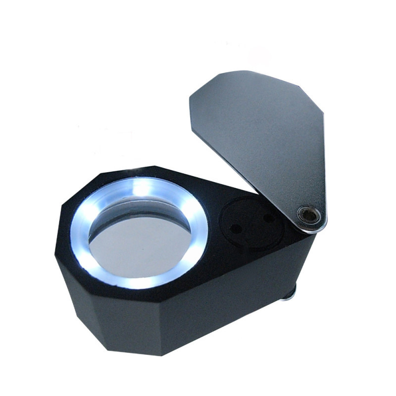 

7801A Magnifier 6 LED Light,21mm Lens Foldable 30x Magnification Triplet Optic Lens Jeweler Loupe Magnifier Jewelry Tool