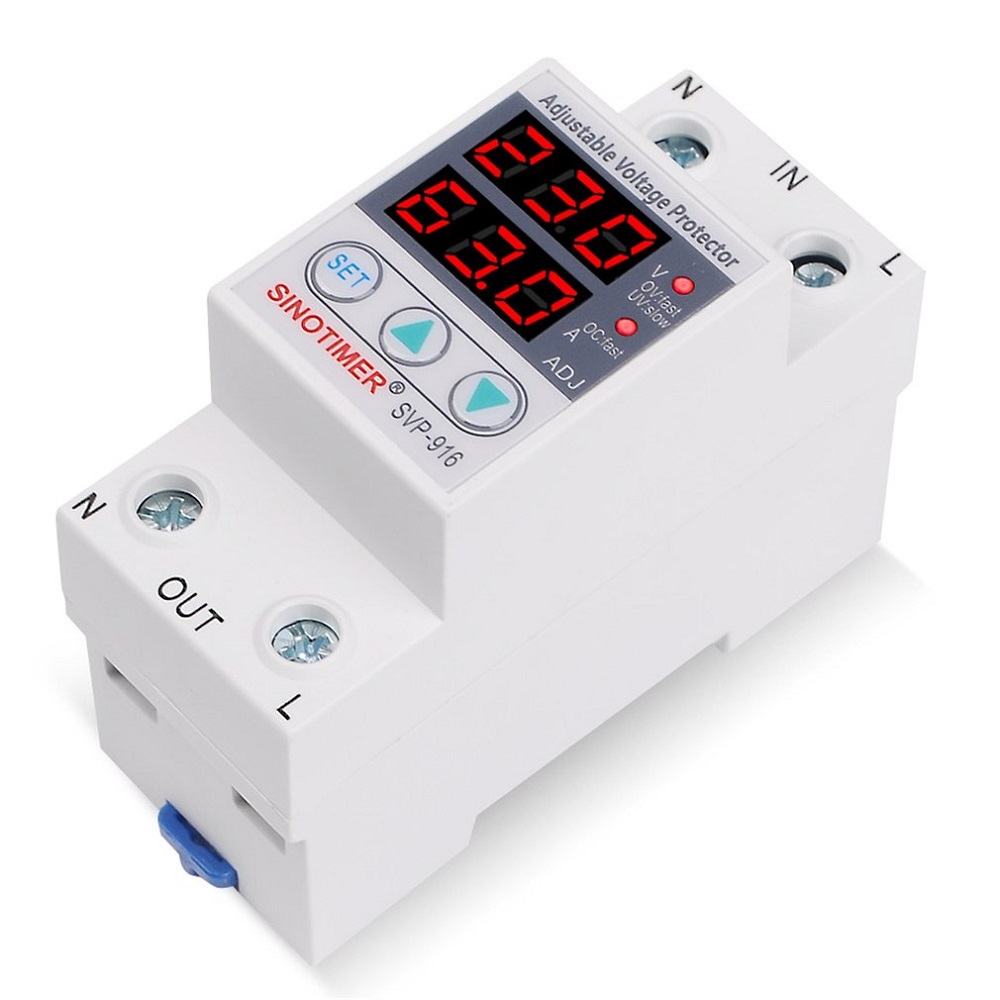 Find SINOTIMER SVP 916 230V 40A/63A Adjustable Auto recovery Under/Over Voltage Protector Relay Breaker Protective Device With LED for Sale on Gipsybee.com with cryptocurrencies