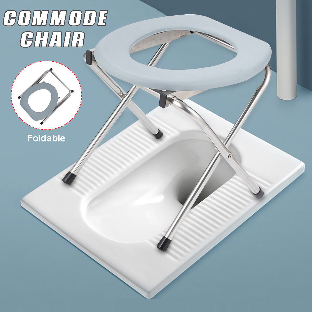 Foldable Medical Bedside Commode Chair Potty Iron For Elderly Gravida 1