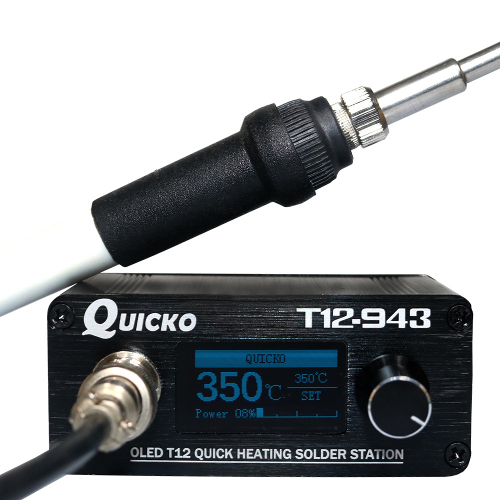

Quicko T12-943 Mini OLED STM32 1.3inch Soldering Station Electronic Welding Iron DC Version Portable with 907 Handle + T12-K Solder Tip