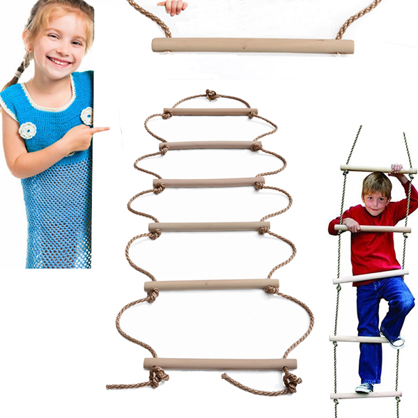 

200 x 40cm Six Sticks Wooden Climbing Rope Ladder Holds Up 150kg Toys Swings For Children Swing Outdoor Indoor