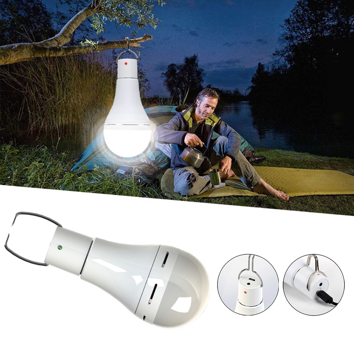 

9W 5 Modes USB Rechargeable Pure White Emergency Outdoor Tent Camping LED Light Bulb DC5V