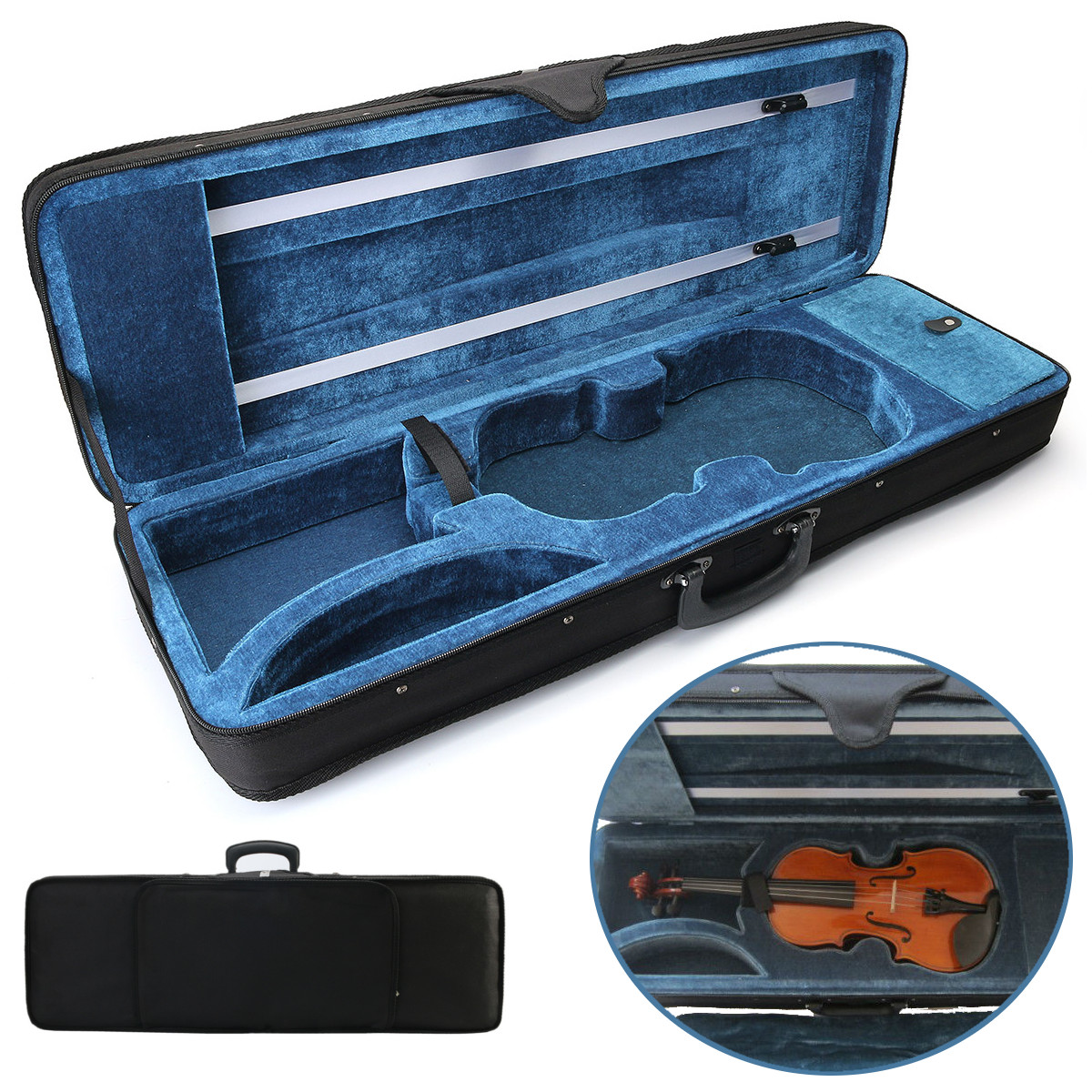 

4/4 Full Size Oblong Shape Black Violin Carry Box Hard Case with Cushioning Adjustable Strap Parts