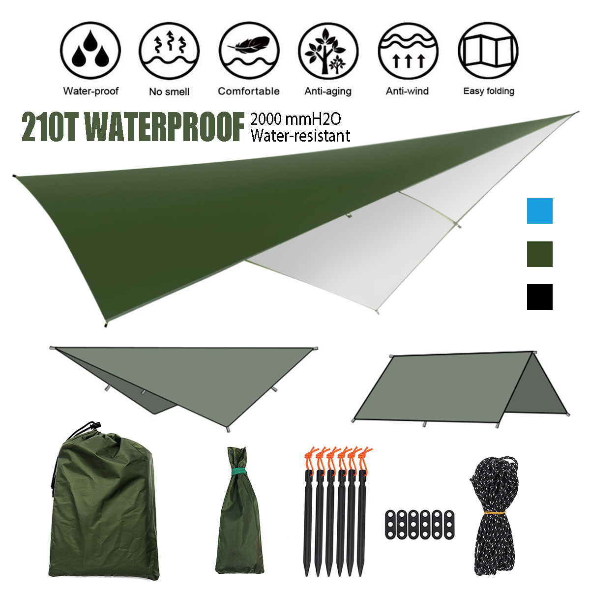 GDD Beach Tent Camping Tent Awning 9.8Ft X 9.8Ft Hammock Camping Sun Shelter Shade Tent Tarp Awning Canopy For Outdoor Hiking Backpacking Picnic Fishing