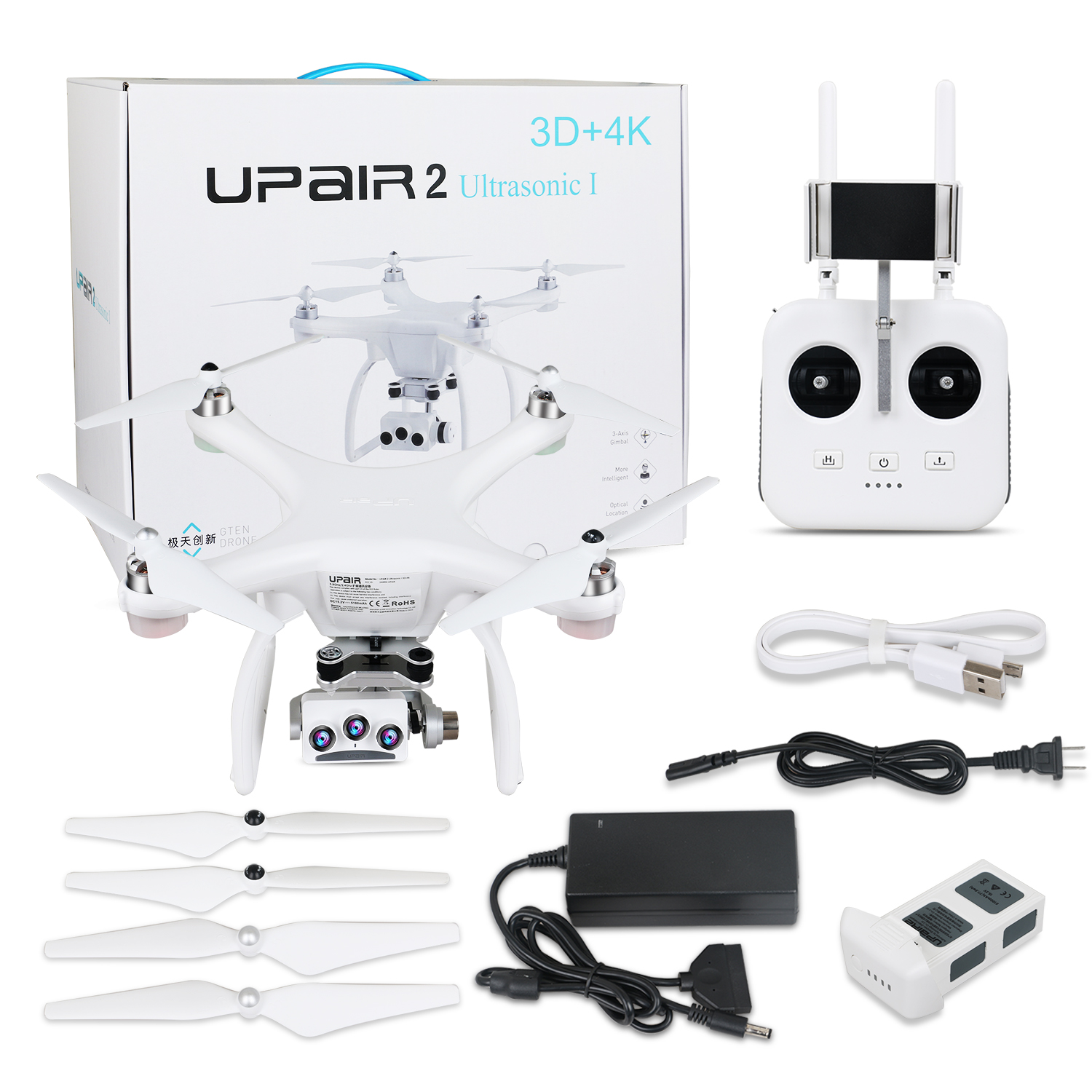 UPair 2 Ultrasonic 5.8G 1KM FPV 3D + 4K + 16MP Camera With 3 Axis Gimbal GPS RC Quadcopter Drone RTF 12