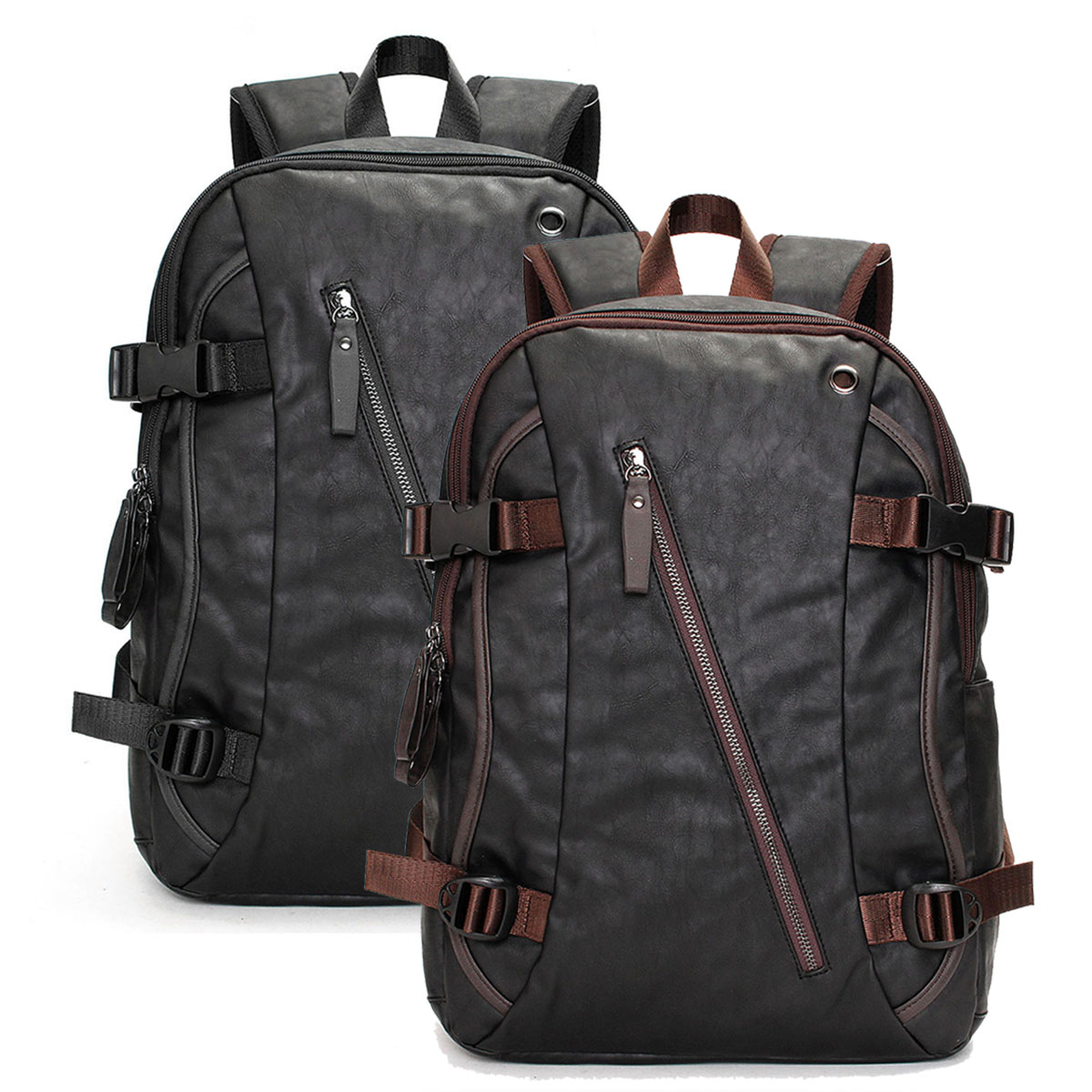 

Men Vintage PU Leather Zipper Laptop Travel School Outdoor Backpack Bag Rucksack