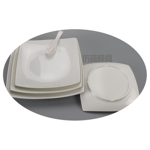

Hotel Western-style Thickened Square Melamine Tableware Plastic Imitation Porcelain Plate Pure White Square Plate Dish KTV Plate
