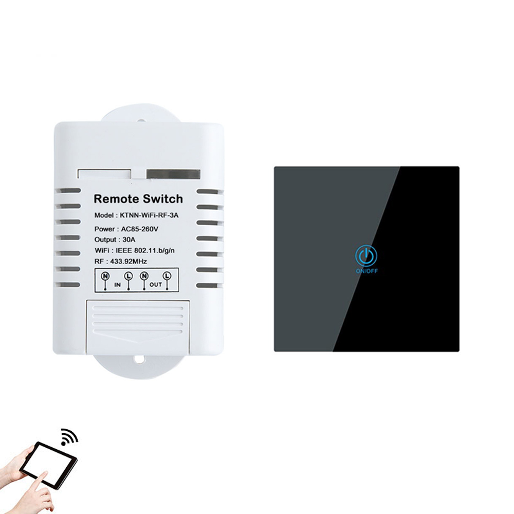 

KTNNKG AC85-260V 30A 3000W High Power WIFI Relay Switch 433MHz Receiver Smart Home Gadgets Wireless Remote Control Switch APP Control Work With Alexa Google Home+Black RF Transmitter