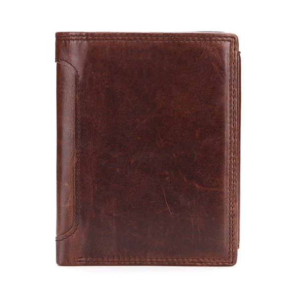 

Vintage Genuine Leather Short Zipper Tri-fold Driver License 12 Card Slots Coin Bag Wallet For Men