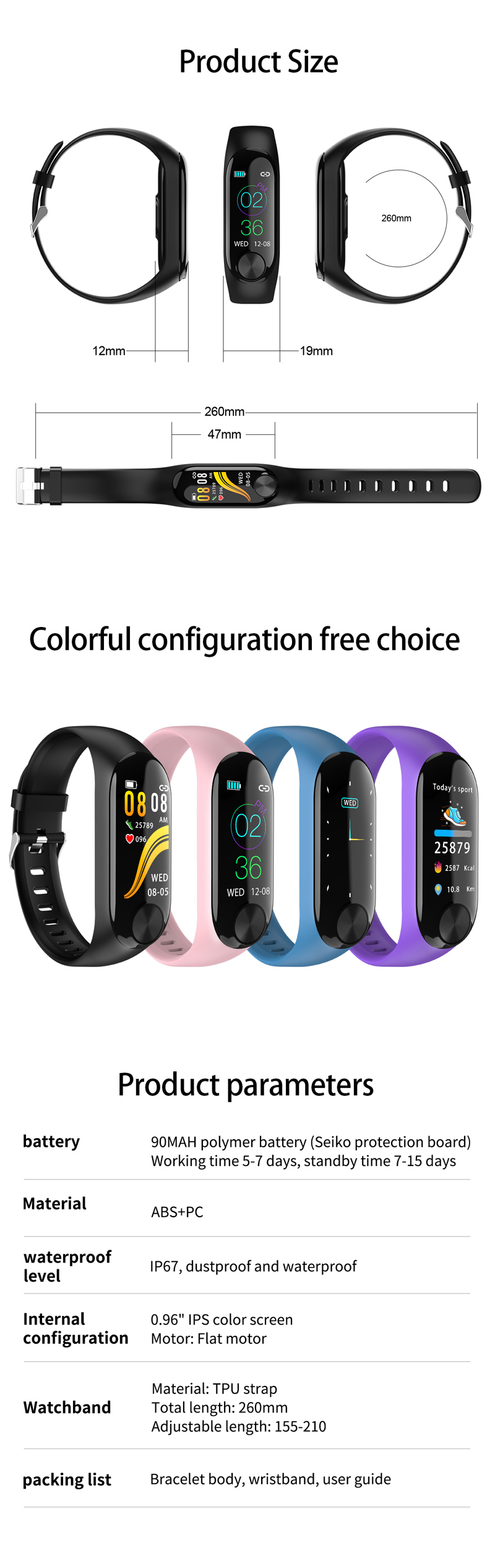XANES Y10 Color Screen IP67 Waterproof Smartwatch Heart Rate Monitor Message Push Sports Fitness Sports Bracelet