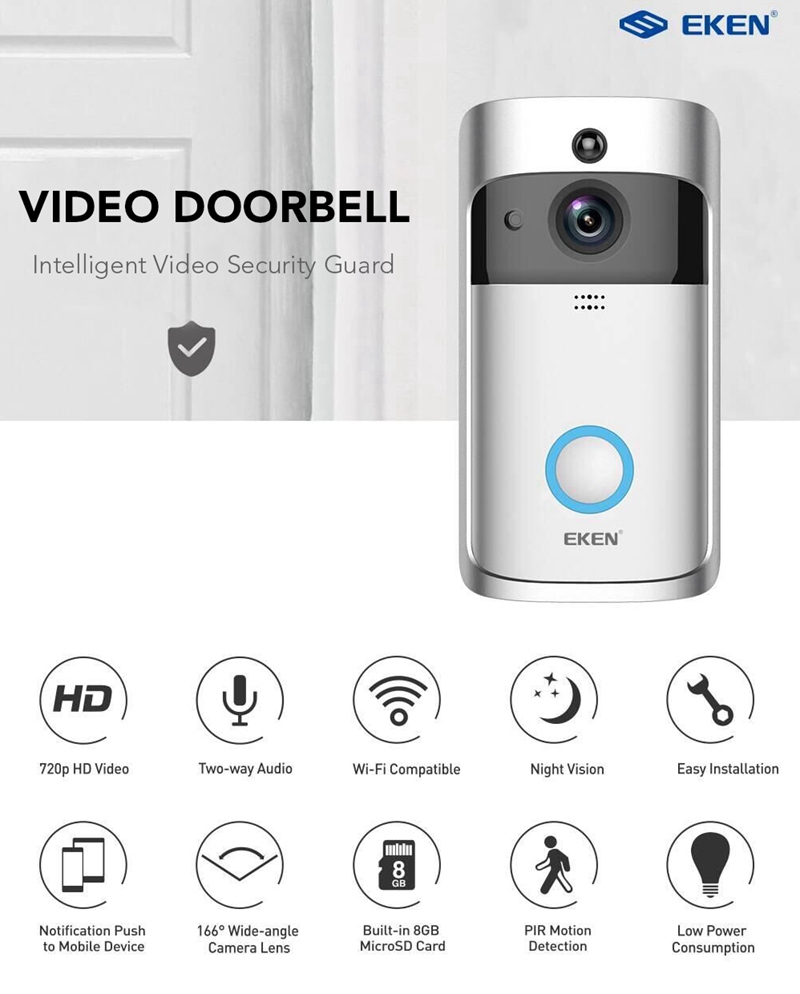 EKEN Video Doorbell 2 720P HD Wifi Camera Real-Time Video Two-Way Audio Wide-angle Lens Night Vision PIR Motion Detection App 13