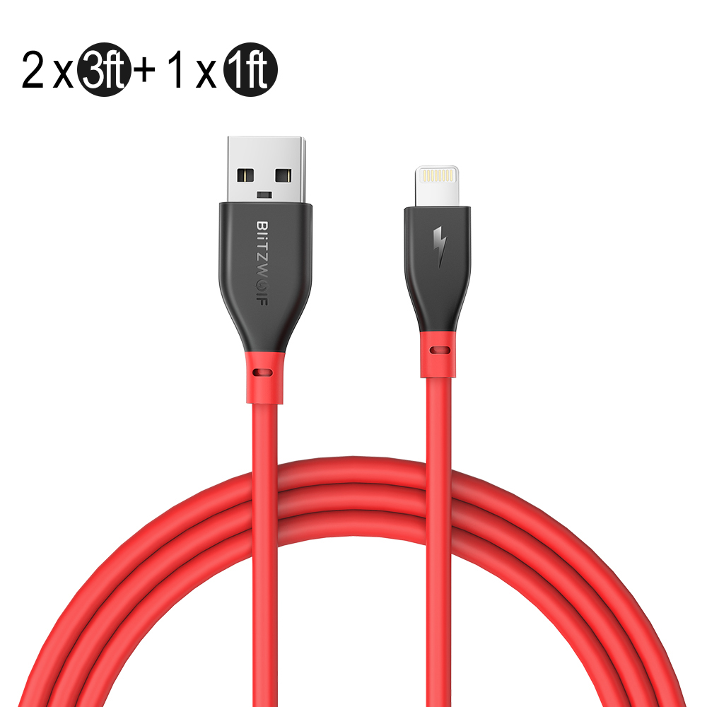 

BlitzWolf® BW-MF11 2x3ft + 1x1ft Data Cable Set 2.4A Lightning Compatible Fast Charging For iPhone X XR XS Max iPad Mini Pro