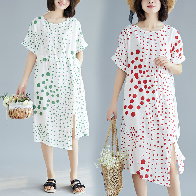 

Новая Мода Талия Похудение Асимметричная Точка Печати с короткими рукавами Платье Большой Размер женщин Длинная Группа