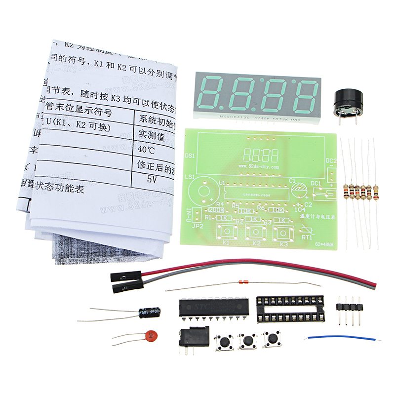 

5V DIY Digital Voltmeter Thermometer Kit Electronic Production