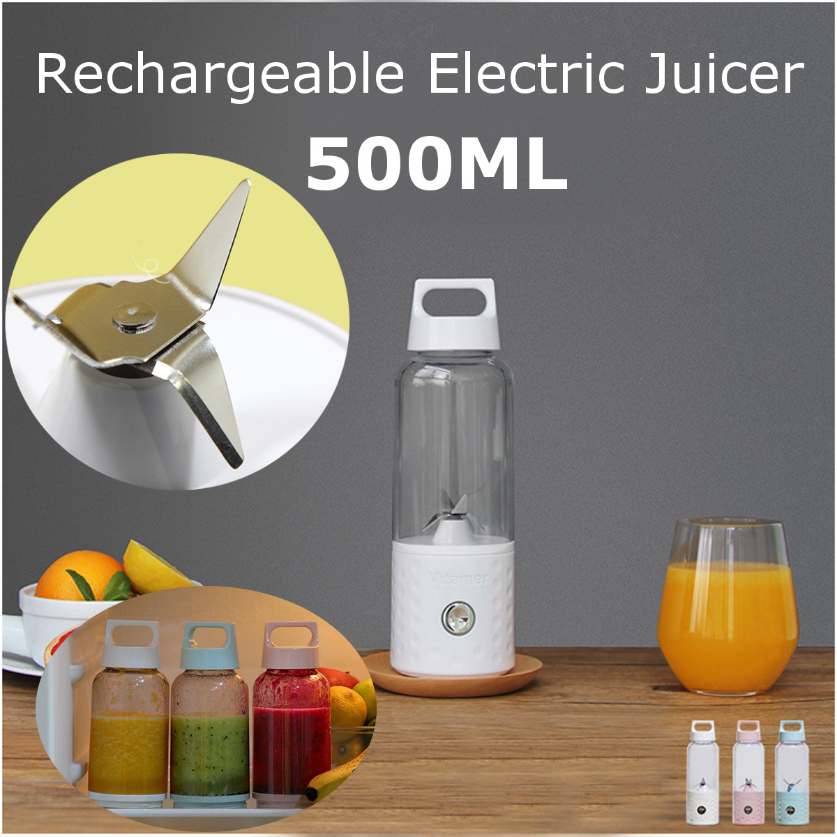 Portable VITAMER Smoothie Blender Rechargeable Electric Juicer for Home Travel 13