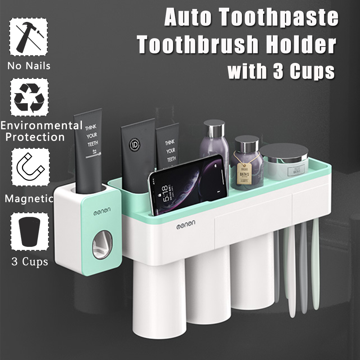 Magnetic Toothbrush Holder Toothpaste Dispenser Bathroom