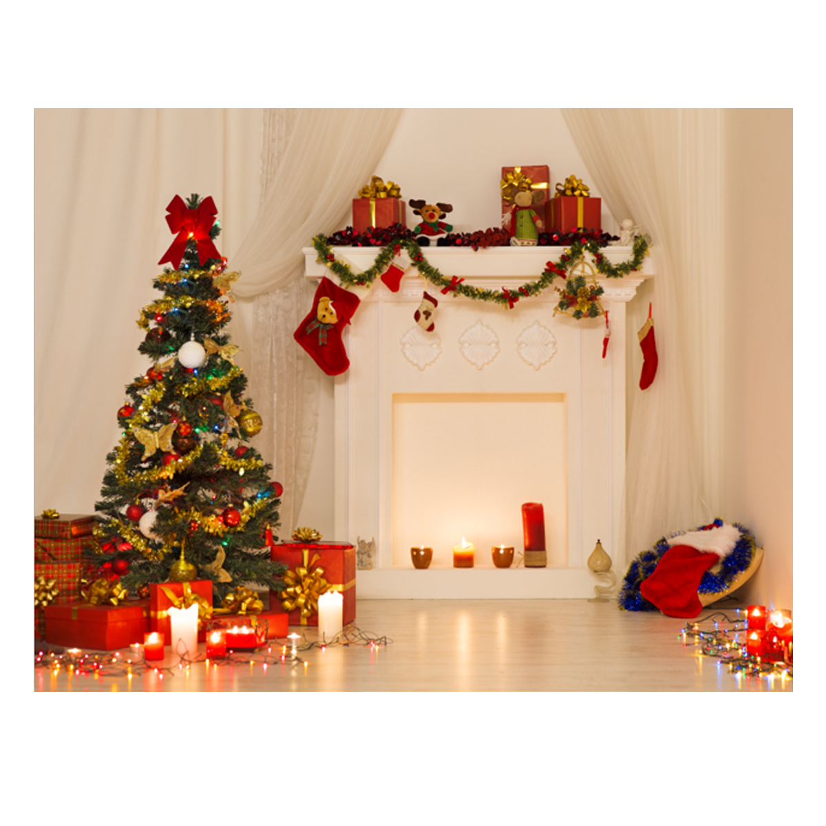 

5x7ft Vinyl Christmas Tree Fireplace Background Photography Studio Backdrop Prop
