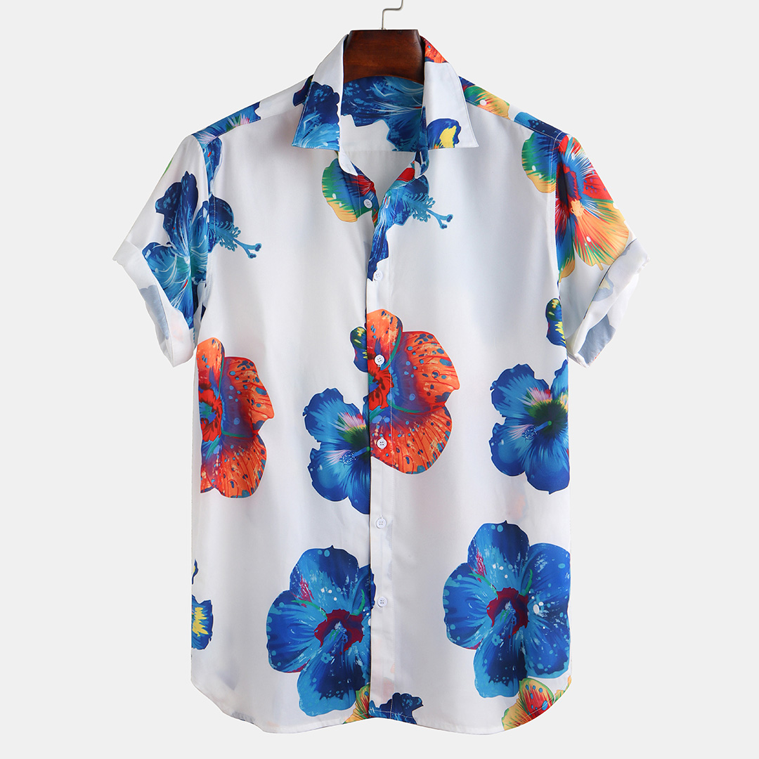 

Men Oriental Floral Print Short Sleeve Relaxed Shirts