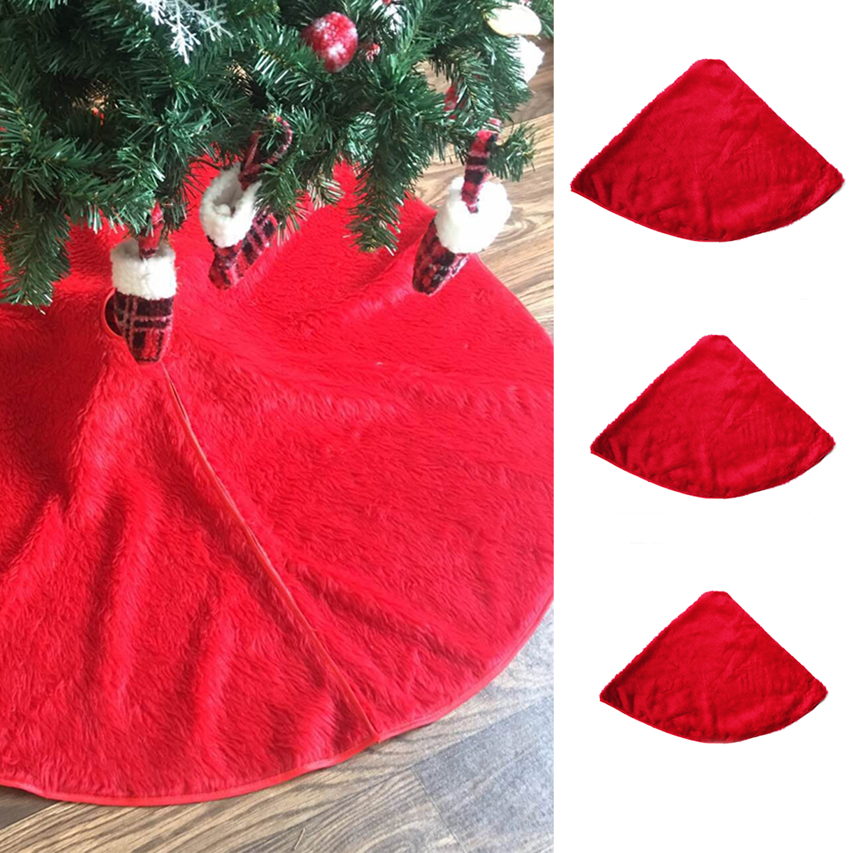 

90/122 / 127cm Рождественская красная плюшевая юбка из дерева.