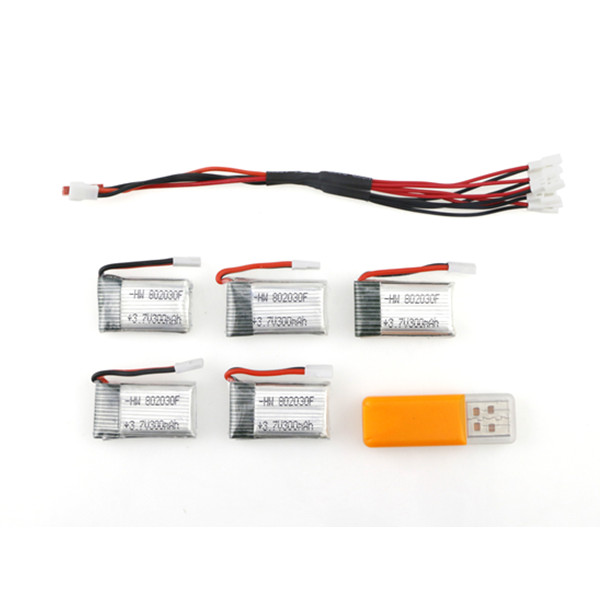 

5 x 3.7V 300mAh Battery With 1 to 5 Charging Cable For Eachine E55