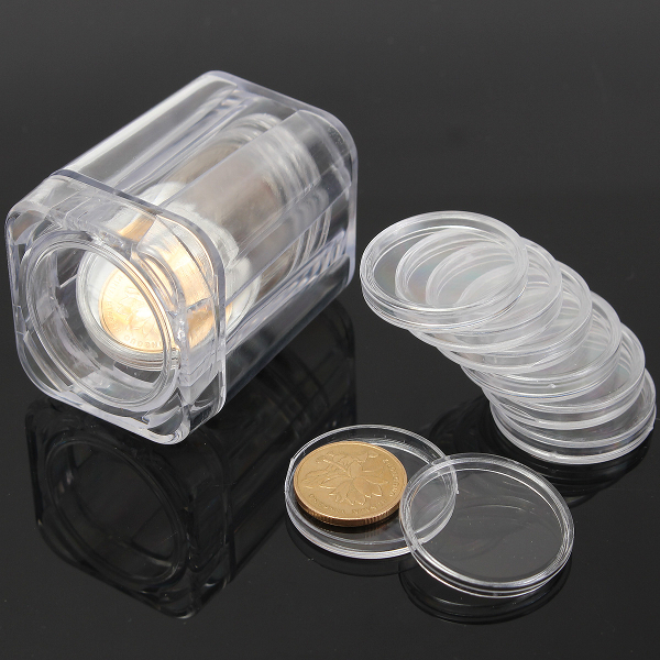 

Plastic Clear Commemorative Coin Collection Tube With 10Pcs Small Round Box