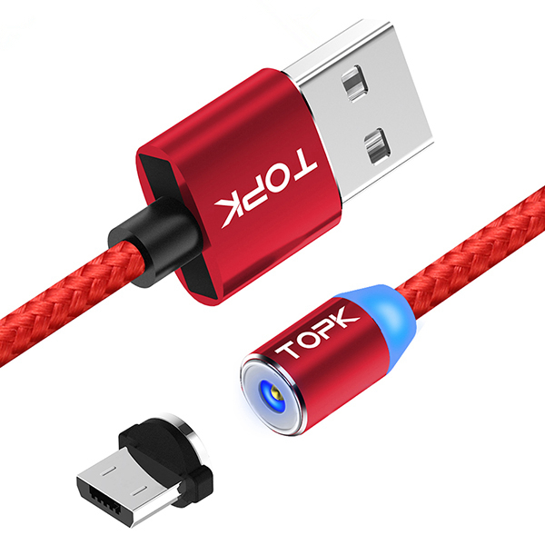 

TOPK R-Line2 Реверсивный Micro USB LED Магнитный плетеный быстрый кабель для передачи данных 1M для планшета для телефона