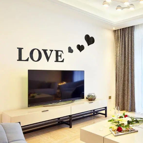 3D Multi-color Love Silver DIY Shape Mirror Wall Stickers Home Wall Bedroom Office Decor