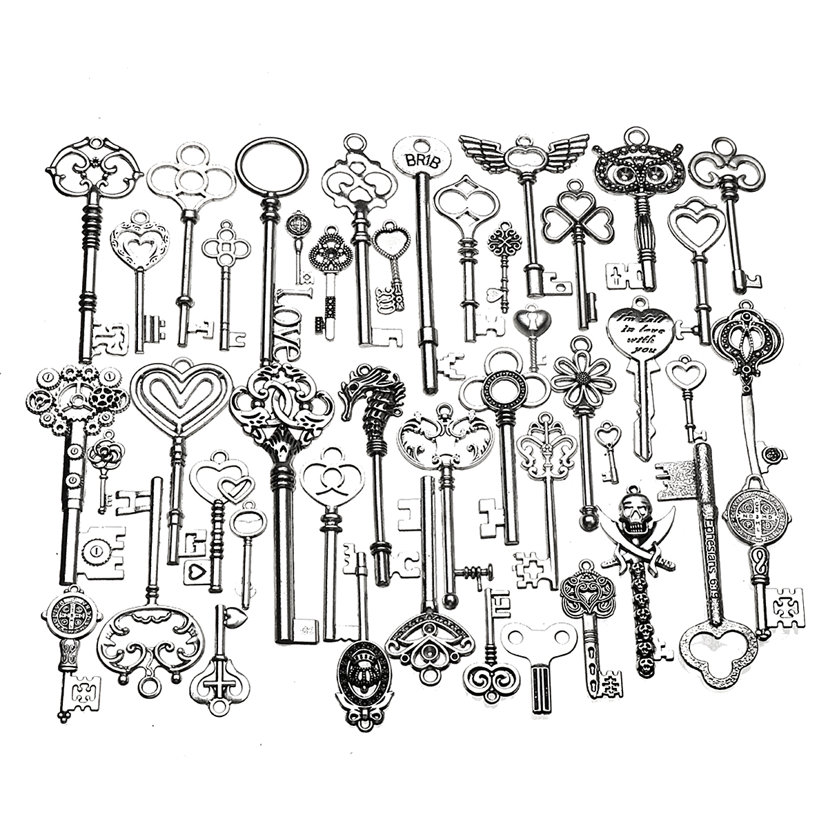 

45 pcs Vintage Ornate Skeleton Keys Lot Pendant Fancy Heart DIY Crafts