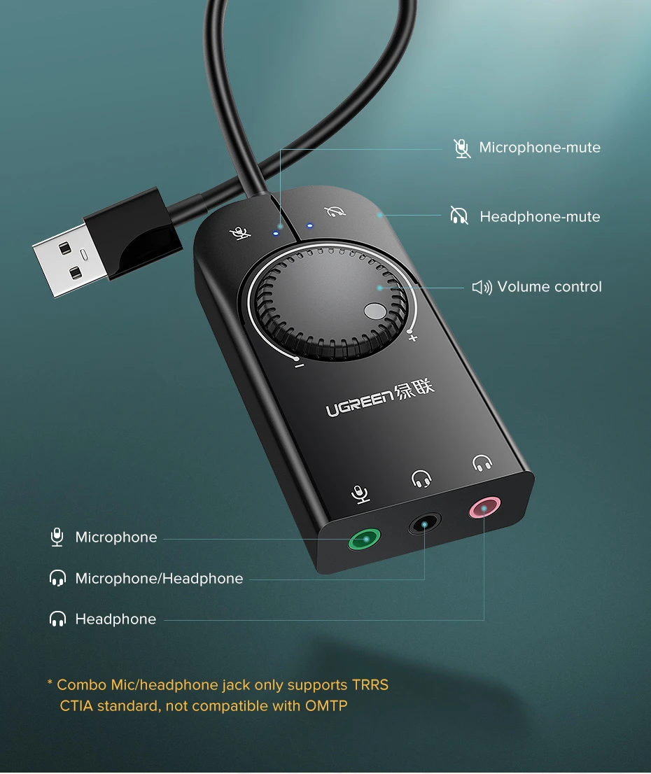 UGREEN USB Audio Adapter External Stereo Sound Card 4