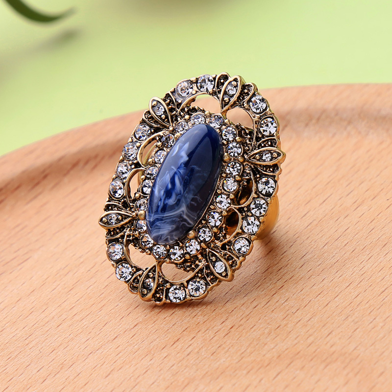 

Элегантное кольцо с синим камнем в стиле ретро Женское кольцо со стразами