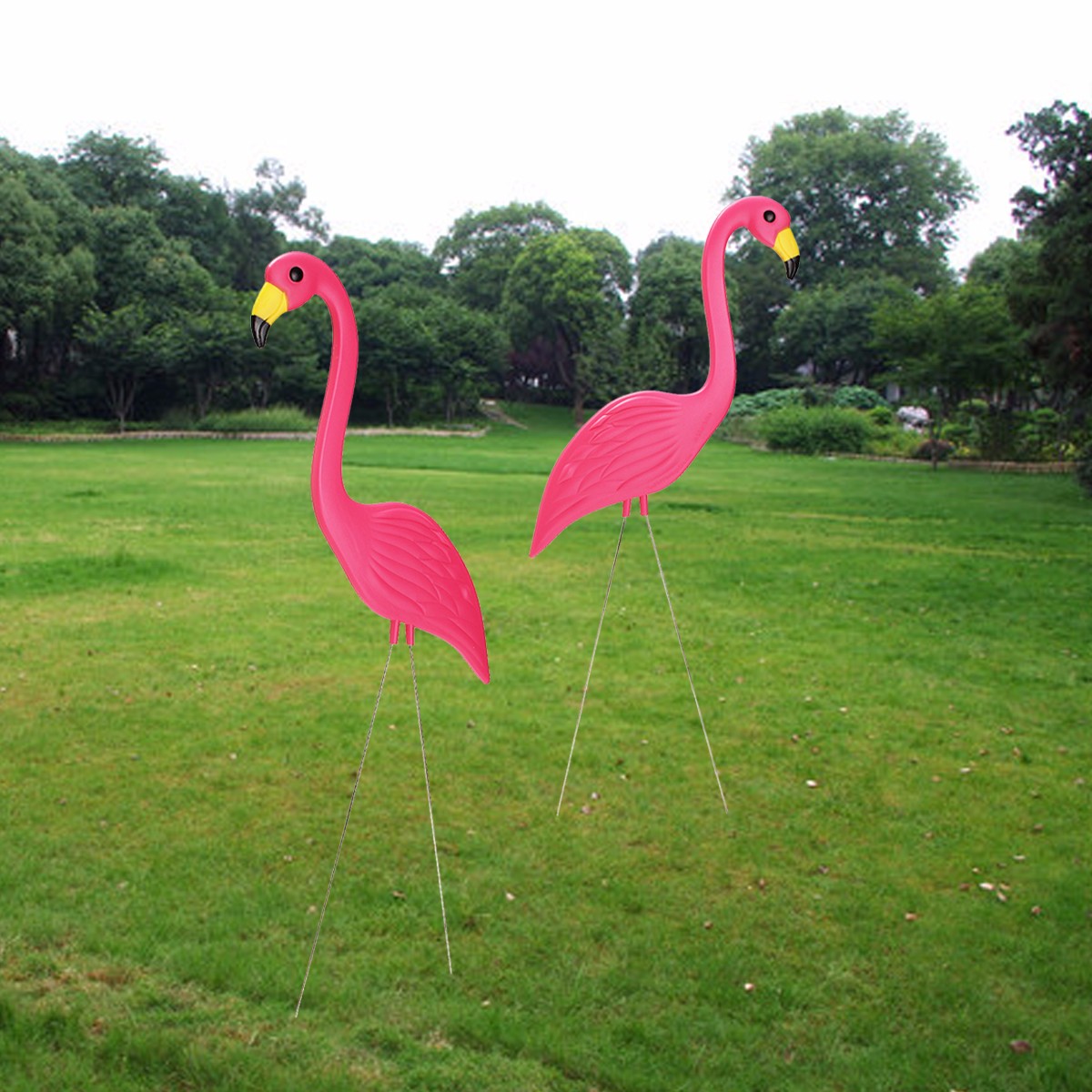 2PCS 90CM Pink Flamingos Plastic Yard Garden Decorations Lawn Art Ornaments Retro Statue 2