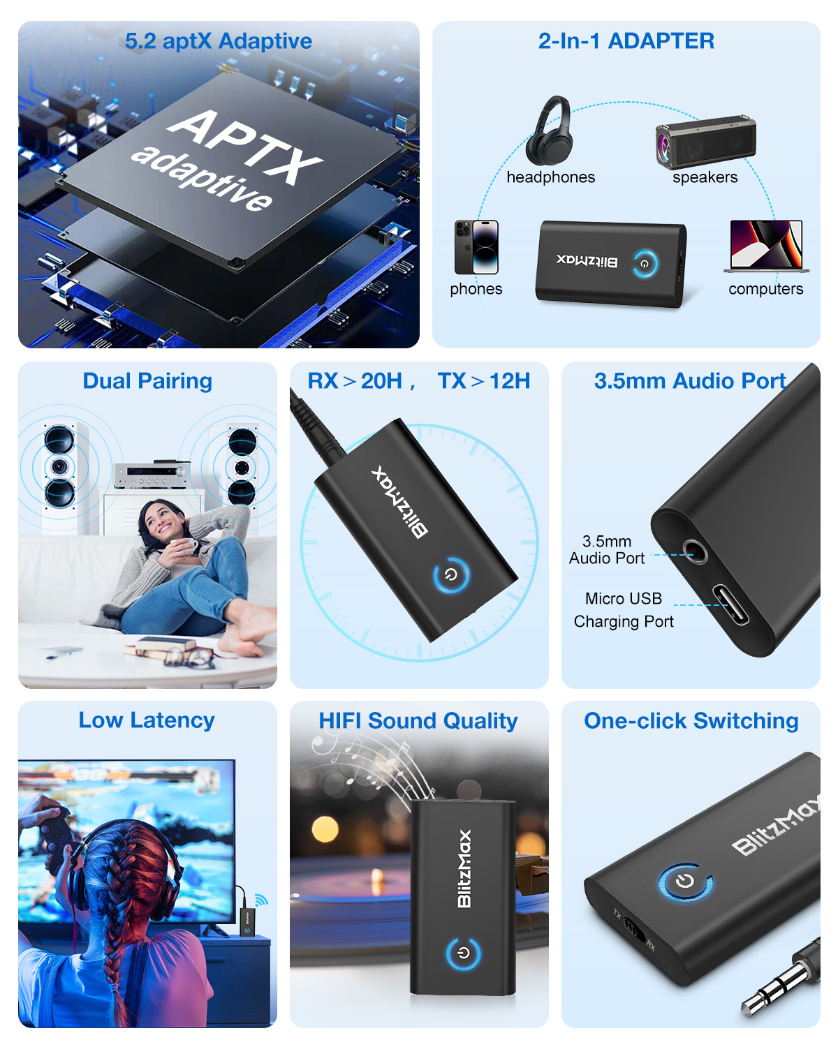 BlitzMax BT05 audió trasmitter Bluetooth 5.2-vel 2