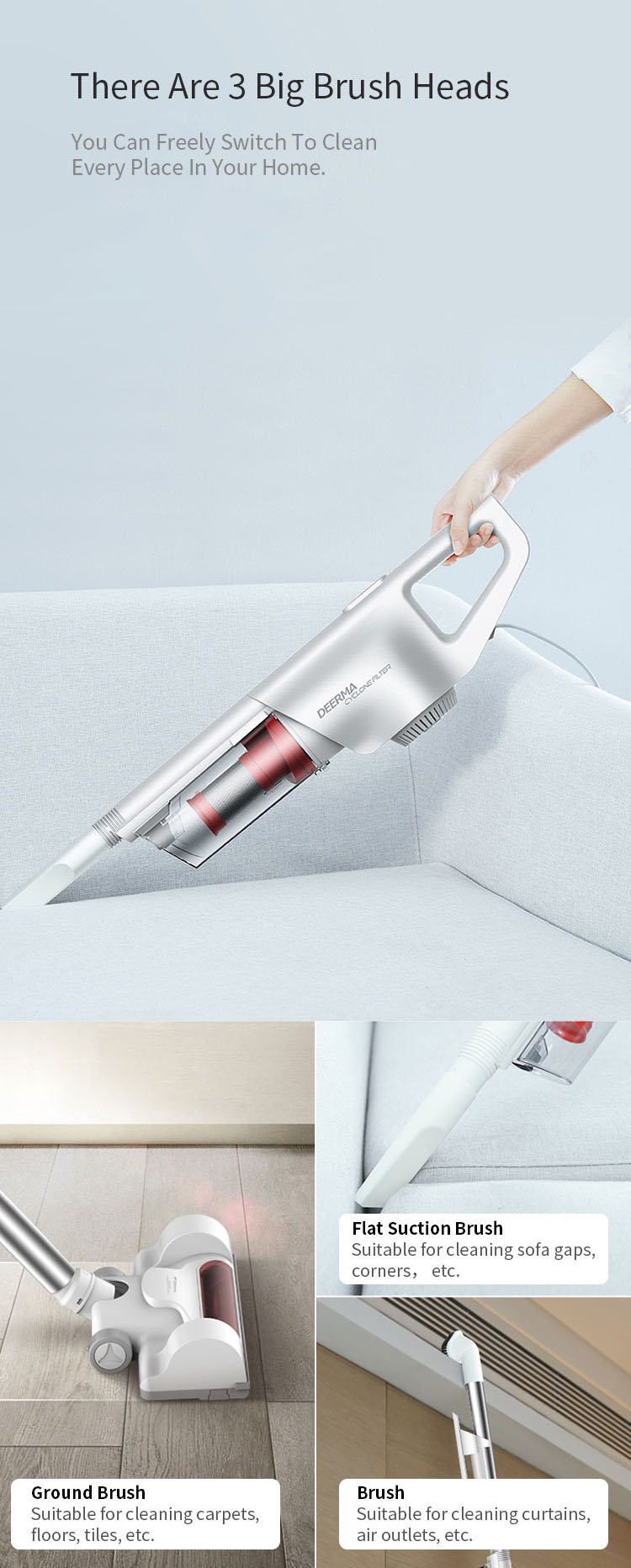 Deerma DX600S Small Household Upright Cleaner Handheld Vacuum Cleaner 12