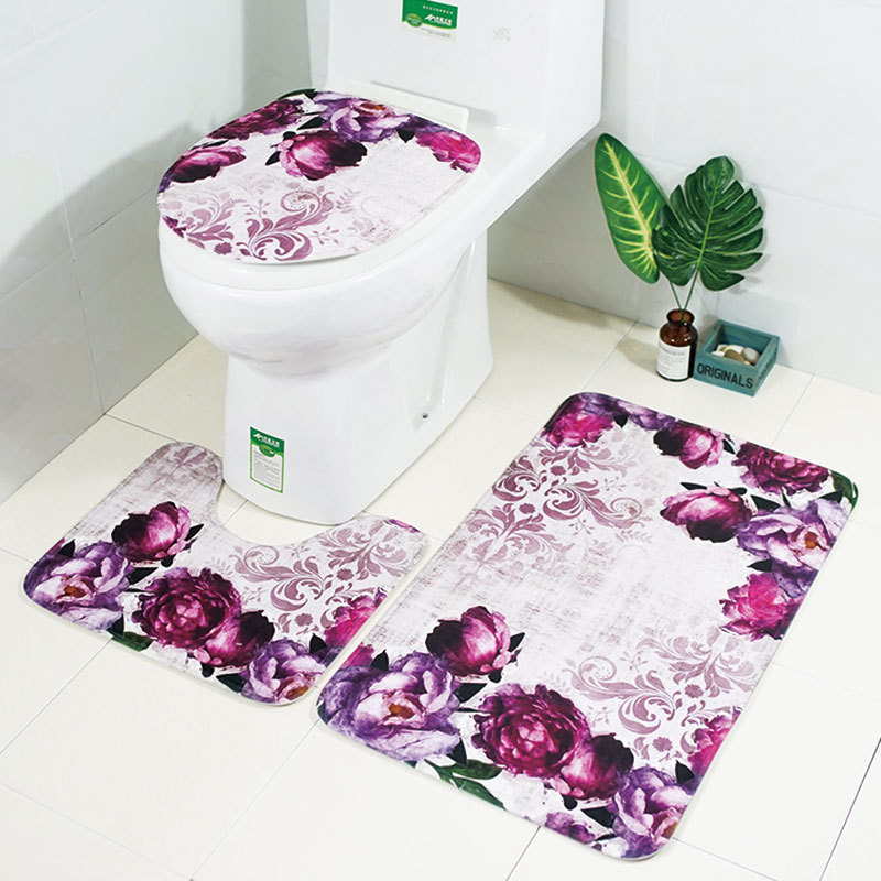 

2018 foreign trade new flower series Europe and America printing mat three-piece bathroom anti-skid carpet set cross-border hot sale