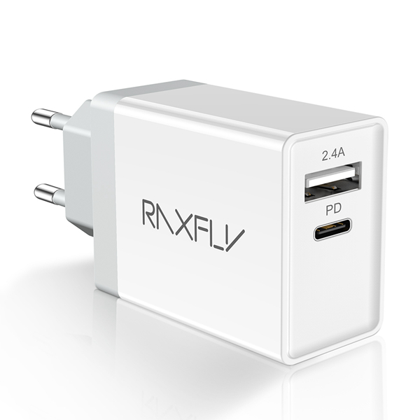 

RAXFLY 18W Type C PD Dual Ports Fast USB Charger EU Plug For iPhone XS Max Oneplus 6 Mi8
