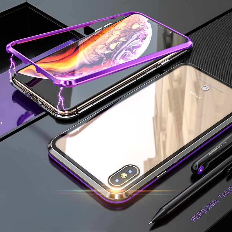 

Bakeey Protective Case for iPhone XS Plating Magnetic Adsorption Metal+Clear Tempered Glass Cover