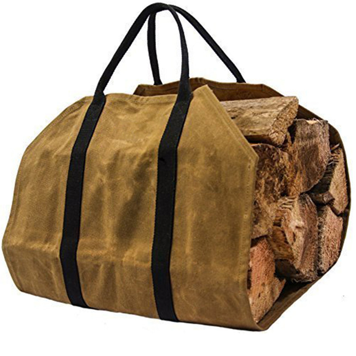 

khaki Firewood Carrier Log Carrier Wood Carrying Bag for Fireplace 16oz Waxed Canvas
