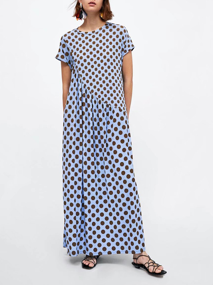 

Short Sleeve Polka Dot Print Stitching Maxi Dress