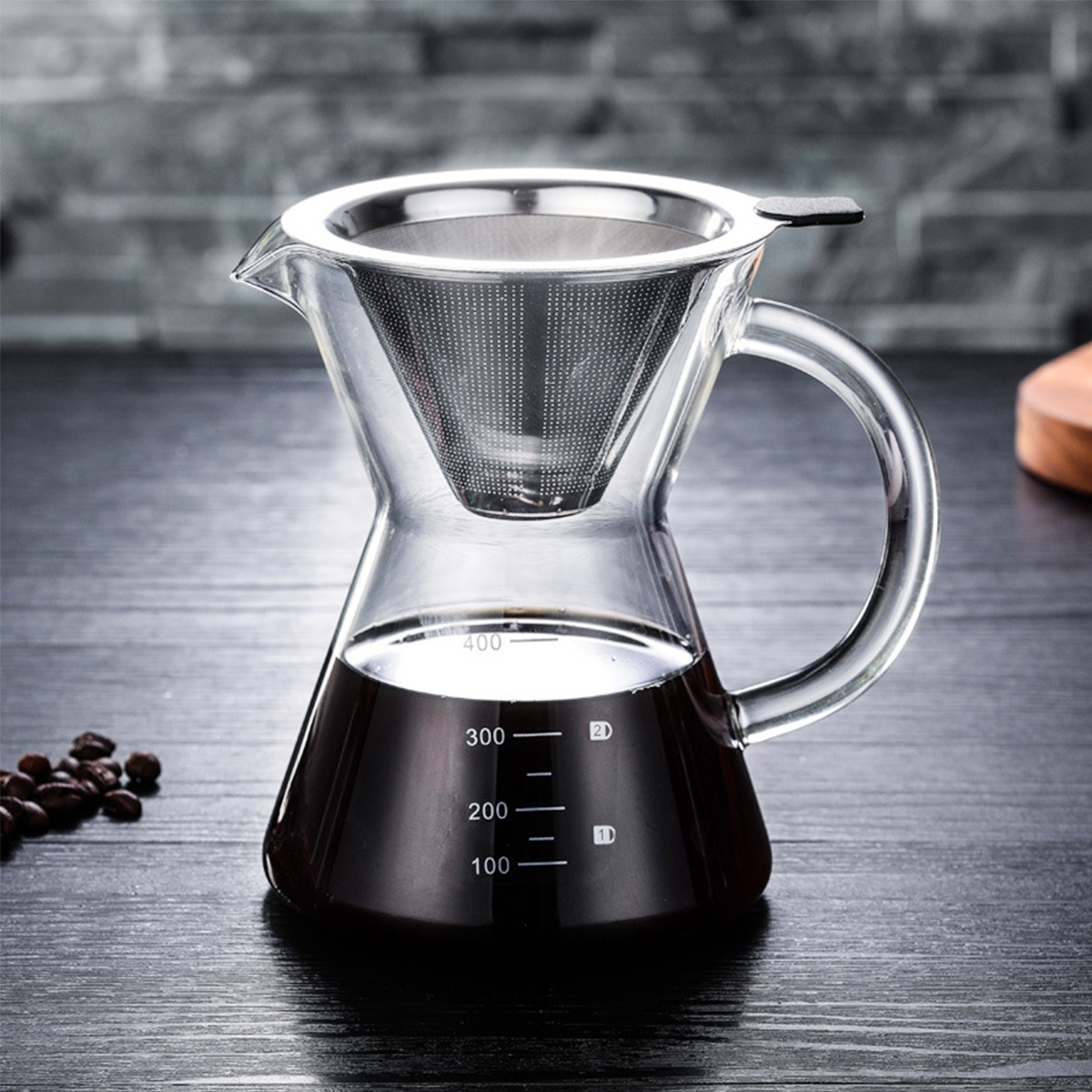 

400ml Classic Glass Pour Over Hand Drip Coffee Maker Pot & Steel Filter Net Portable Coffee Pot