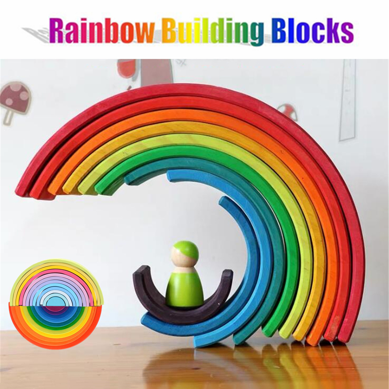 WOODEN TOYS RAINBOW STACKER Montessori Waldorf Stacking Game Learning Toy Creative Educational Toys for Kids Baby Toddlers Nesting Puzzle Building Blocks Stacking & Nesting Rainbow Tunnel Stacker Toy