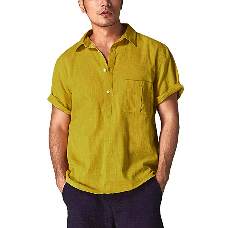 

Mens Vintage Casual Solid Color Chest Pocket Summer Shirts