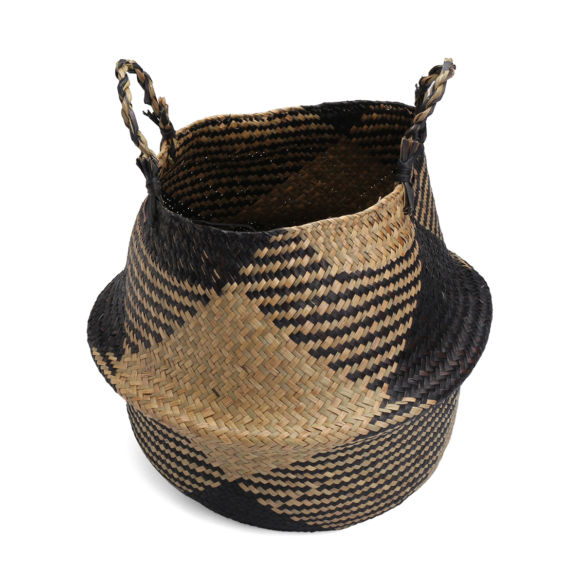 

Black Natural Seagrass Belly Storage Baskets Straw Planter Container Plant Pot Laundry Storage Home Decorations