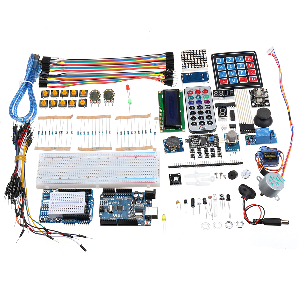 

Ultimate UNO R3 LCD1602 Starter Kit With Keypad Servo Motor Gas Relay RTC Module For Arduino