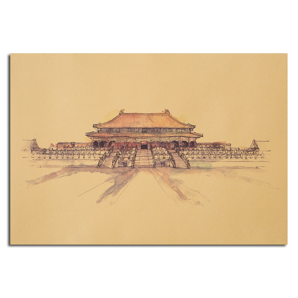 

Пекинский Императорский Дворец Эскиз Плакат Крафт Бумажная Стена Плакат 21 дюйм X 14 дюймов