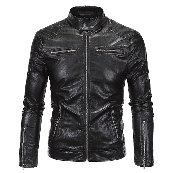 

Плюс размер мужской стиль панк PU кожаная куртка стенд воротник мотоцикл прохладный черный пальто